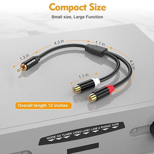 HOSONGIN RCA Splitter 1 Male 2 Female Audio Cable, 24K Gold-Plated Plug - Image 7