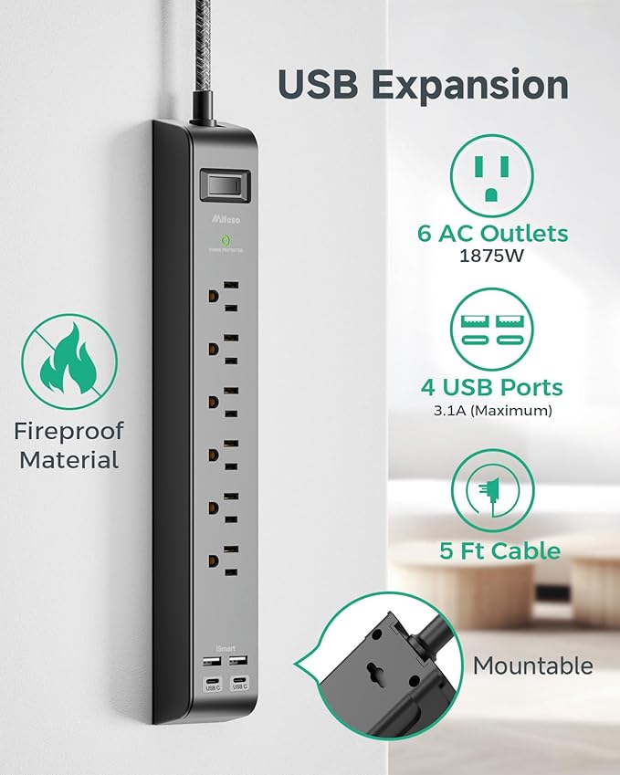 2 Pack Surge Protector Power Strip - Image 2