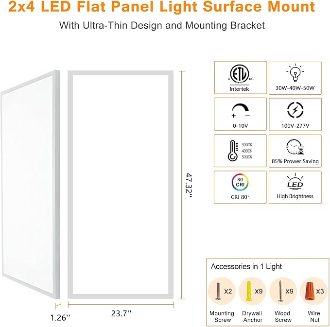 Mcacggo 4-Pack 2x4 FT LED Flat Panel Light Surface Mount 5000K-4000K-3000K - Image 8