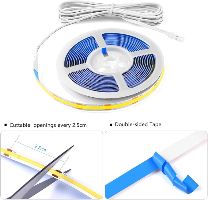 12V COB LED Strip Lights Kit, 3.3Ft 6-in-1 Self-Adhesive LED Under Cabinet - Image 3