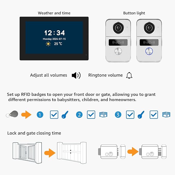 Wired Video Doorbell Apartment Intercom System, 1080P Doorbell Camera, 7-inch - Image 6