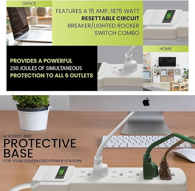 GoGreen Power Inc. 6 Outlet Surge Protector, 12FT Cord, 2 Pack - Image 7