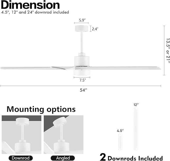 WINGBO 54" DC Ceiling Fan with Lights and Remote Control, 5 Carved Wood Blades - Image 4
