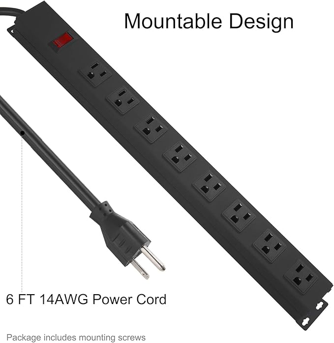 HHSOET Metal 8 Outlet Mountable Power Strip, Wall Mount Outlet Heavy Duty - Image 5