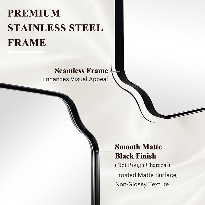 ANDY STAR 18" x 48" Full Length Mirror, Large Black Scalloped Bathroom Mirror - Image 4