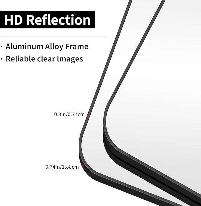 Bathroom Mirror, 39x39 inch Black Square Wall Mirror, Metal Frame Rounded - Image 7