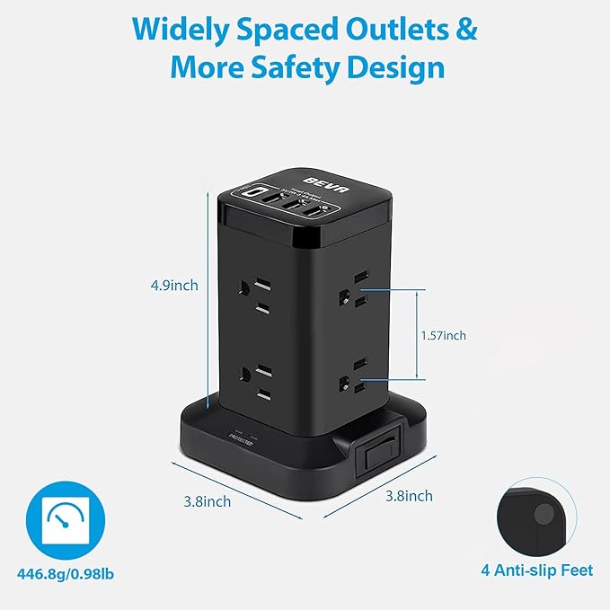 BEVA Power Strip Tower, Surge Protector - Image 8