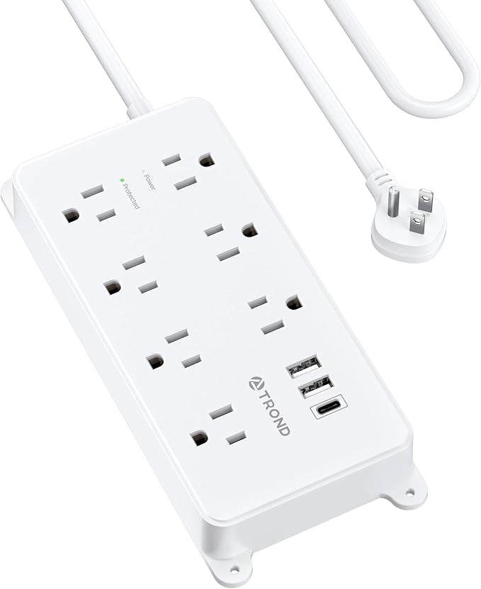 TROND Surge Protector Power Strip 10ft, ETL Listed, Flat Plug Long Extension by TRONDOfficial