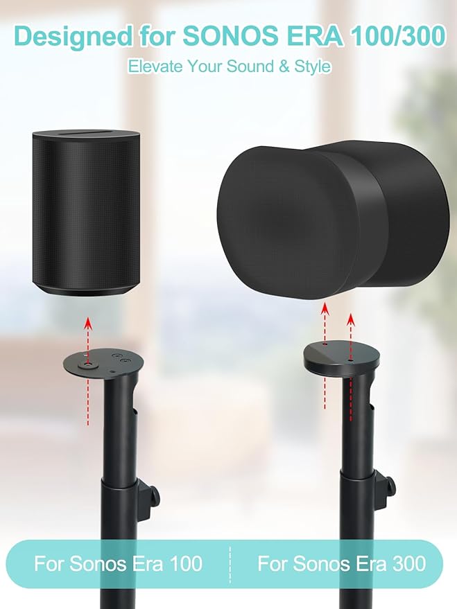 Haturi Speaker Stands Pair for Sonos ERA 100 & 300 Adjustable 22”–42” Floor - Image 2