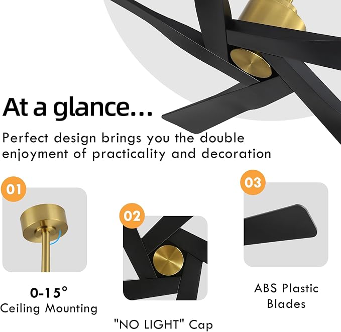 WINGBO 64" ABS DC Ceiling Fan No Light, 5 Blade ABS Plastic Ceiling Fan - Image 5