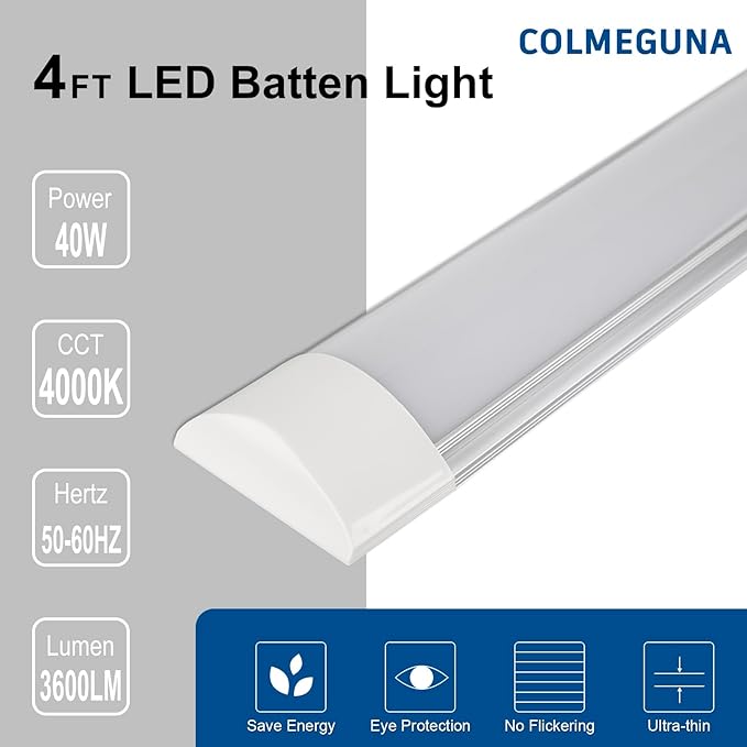 colmeguna 4 Packs 4FT LED Batten Light, Ultra-Thin Ceiling Surface Mounted Light - Image 4