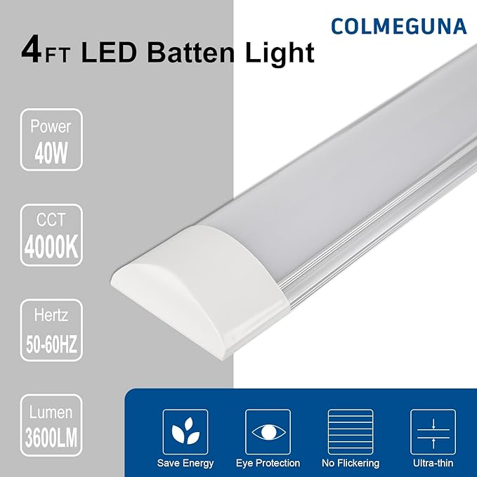 colmeguna 2 Packs 4FT LED Batten Light, Ultra-Thin Ceiling Surface Mounted Light - Image 4