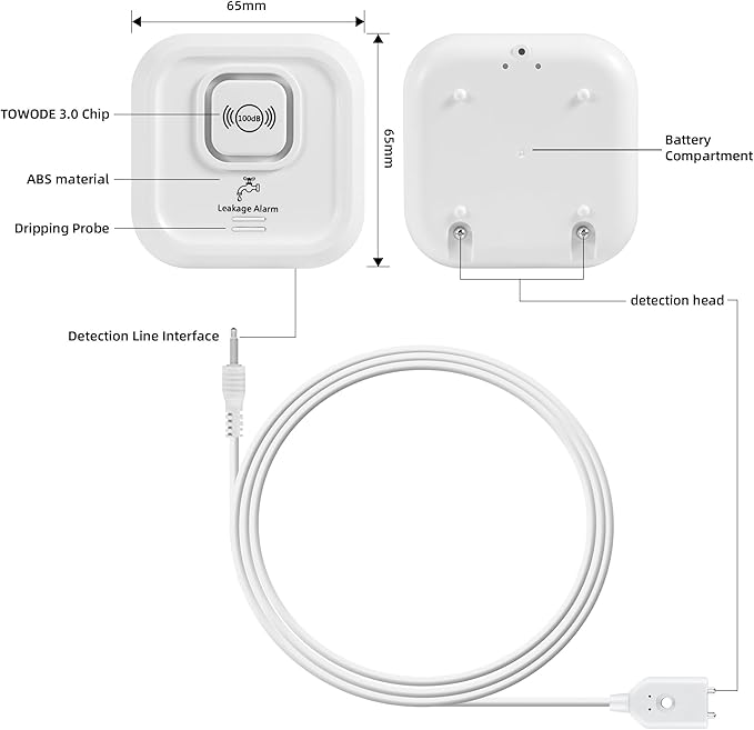 100dB Smart Water Sensor Alarm Water Leak Detector, - Image 8
