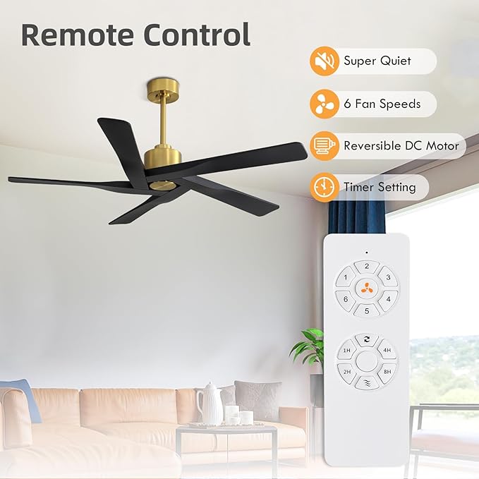 WINGBO 64" ABS DC Ceiling Fan No Light, 5 Blade ABS Plastic Ceiling Fan - Image 2