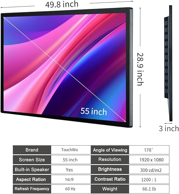 TouchWo 55" Interactive Touchscreen Monitor, Smart Board FHD 1080P Display - Image 3