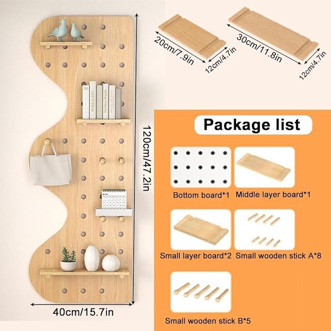 Wooden Wall Organizer for Home & Office, 15.7"x47.2" Green Perforated Display - Image 2