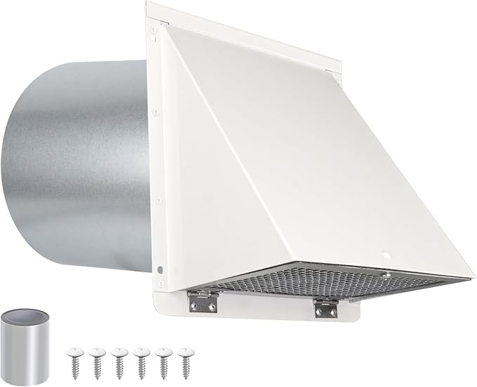 8 Inch Hooded Wall Vent with Screen and Damper, Outdoor Wall Exhaust Vent Cover by JYINCPED
