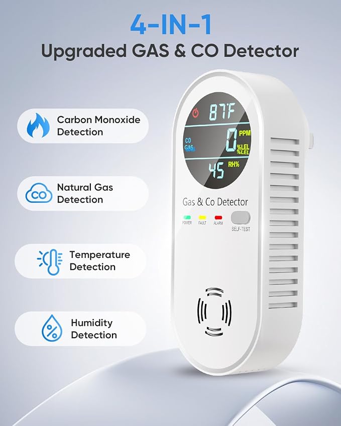 Vilfet Carbon Monoxide Detectors and Natural Gas Detector, 4-in-1 Carbon - Image 2