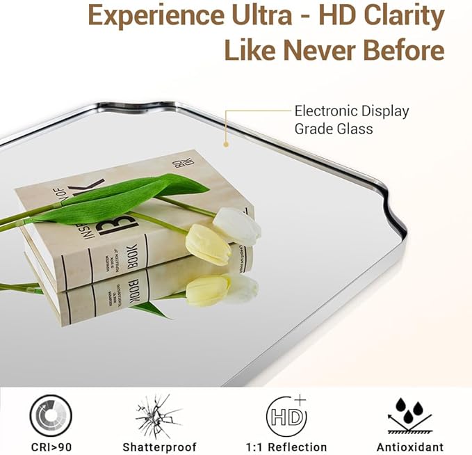 ANDY STAR 24"x48" Large Bathroom Mirror, Chrome Scalloped Wall Mirror, Polished - Image 5