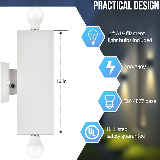 wowlite Modern Porch Lights Outdoor Wall Sconce, Aluminum Up and Down Light - Image 5