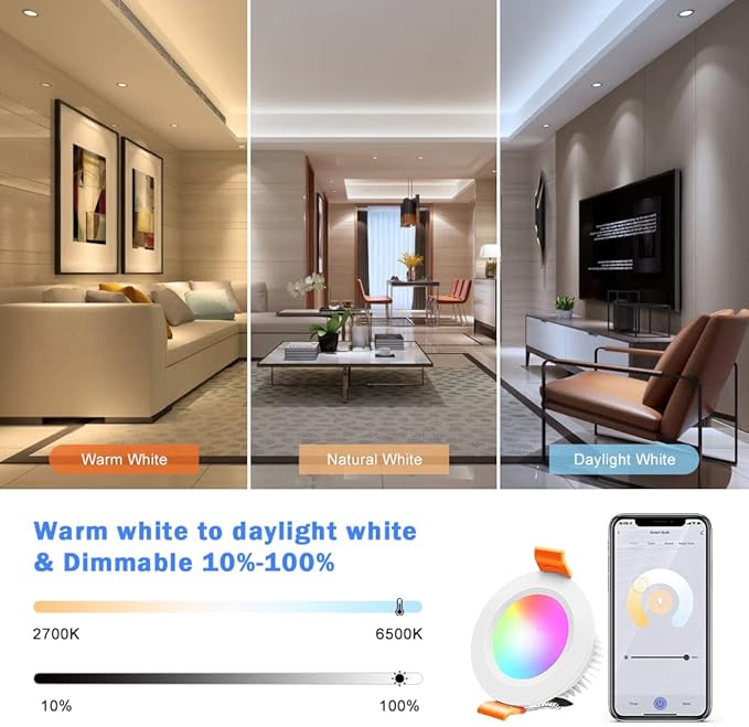 inShareplus 6 Pack 2 Inch Smart Recessed Lighting, WiFi LED Downlight 5W 120V - Image 5