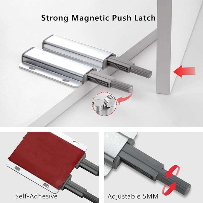 Double Magnetic Push Latch, 10 Pack Heavy Duty Touch Latch Hardware - Image 2