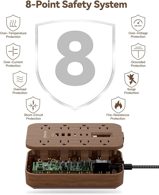 Walnut Power Strip with USB Ports - 5 FT Wood Power Strip - Image 5
