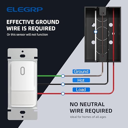 ELEGRP Single Pole Occupancy Motion Sensor Light Switch, Need Grounding Wire No - Image 7