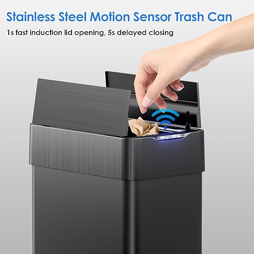 TLSUNNY 13.2 Gallon Automatic Trash Can, Stainless Steel Motion Sensor Garbage - Image 3