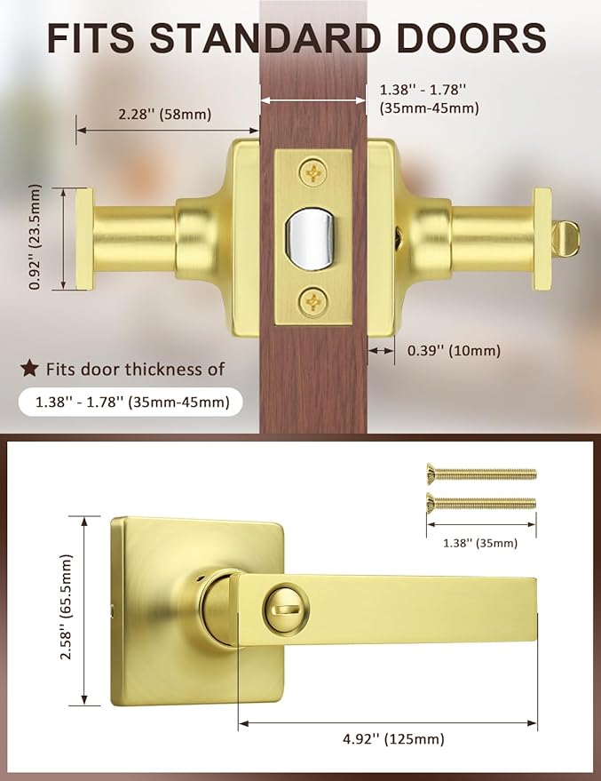 Mengico 5 Pack Gold Privacy Lever Door Handle Interior - Image 5