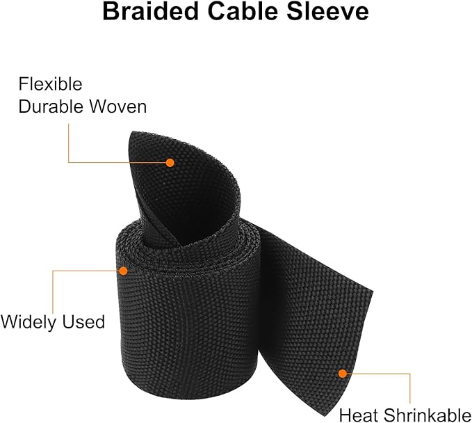 MECCANIXITY Braided Cable Sleeves Heat Shrinkable Fabric Sleeving, 1 3/8" 3ft - Image 4