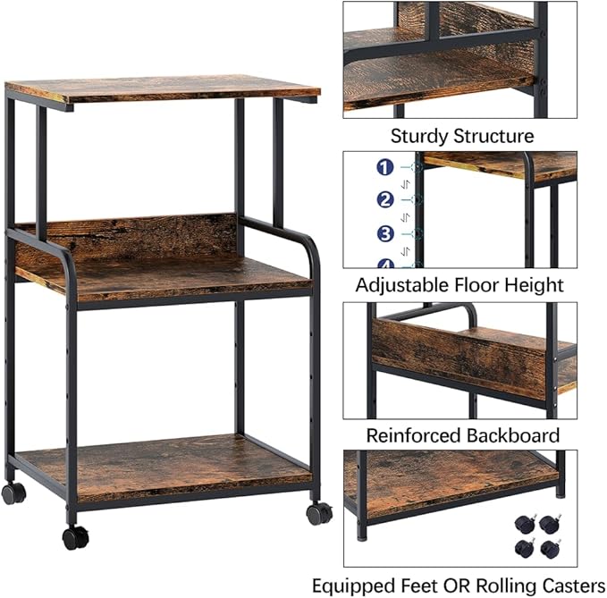 Arbuxzuy Printer Stand with Storage Shelf, 3 Tier Printer Cart with Wheels - Image 2