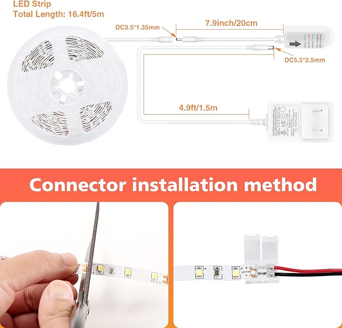 WOBANE White LED Strip Light, 16.4ft Motion Activated Light Strip - Image 5