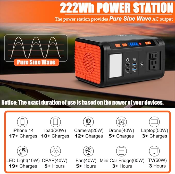 Takki 250W Portable Power Station 222Wh Camping Backup Lithium Battery - Image 3