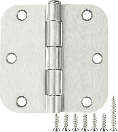 12 Pack Brushed Nickl Door Hinges 3.5 Inch x3-1/2 5/8 Radius Round Interior by TDCHINGES