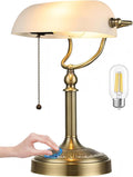 Newrays White Matted Glass Bankers Desk Lamp, Stepless Dimmable Table Lamp Plug by Newrays