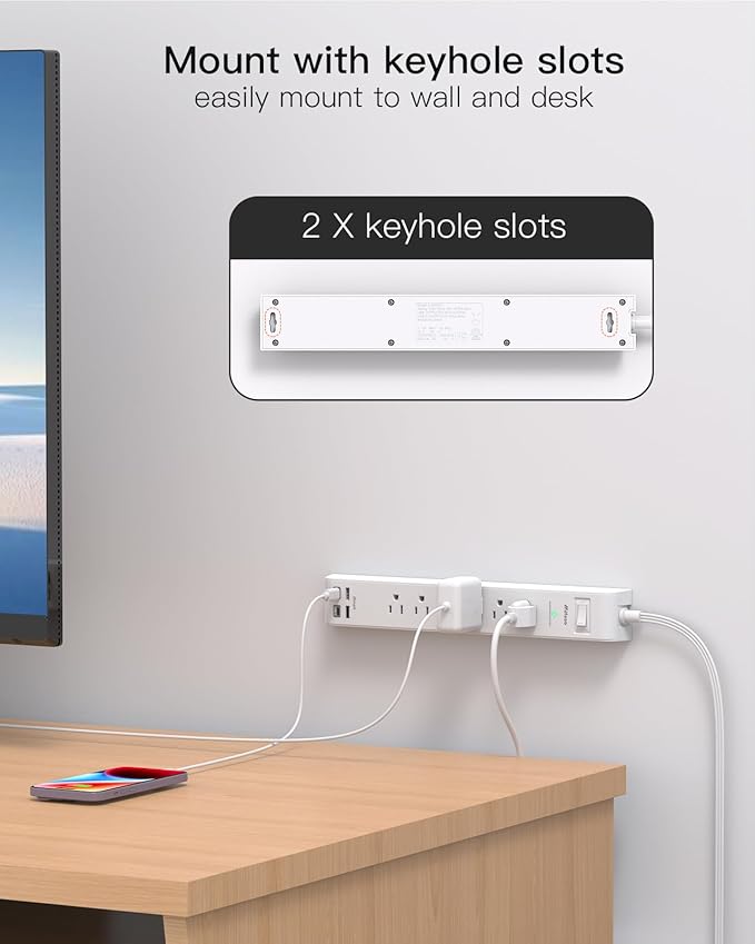 2 Pack Power Strip Surge Protector, Flat Plug Extension Cord - Image 6