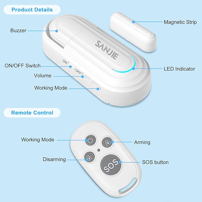 Sanjie Pool Door Alarms for Kids Safety/Home Security/Dementia, 4 Working Modes - Image 8