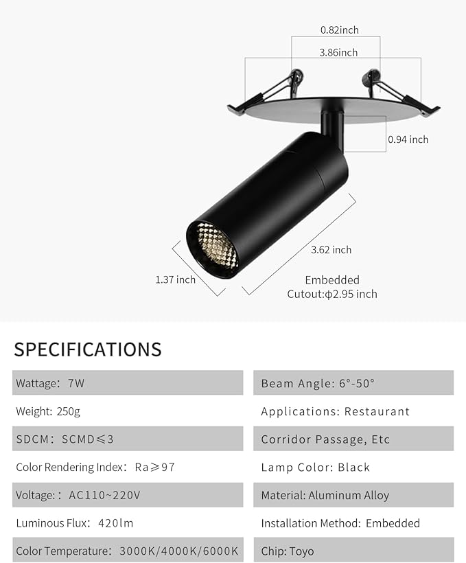 Gpaillumic Zoomable LED Ceiling Spotlight Fixture, Flush Mount Adjustable - Image 4