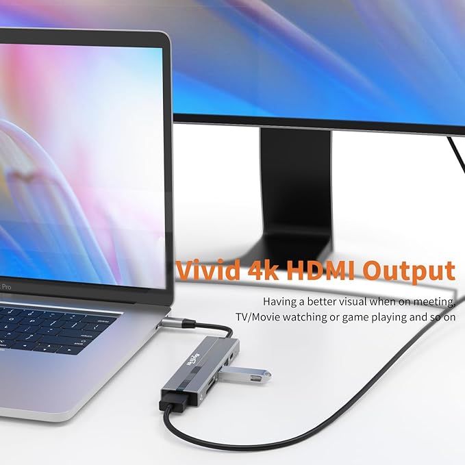 ikling USB c Hub, 6-in-1 with 4K HDMI, 60W PD, 2 USB-A Data Ports and SD/TF - Image 2
