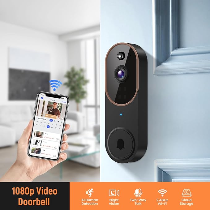 GridTera 1080p Wireless Video Doorbell Camera, AI Human Detection, Live View - Image 2