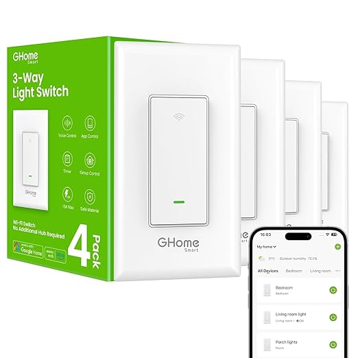 GHome Smart Switch, 3 Way Wi-Fi Light Switch Compatible by GhomeSmart