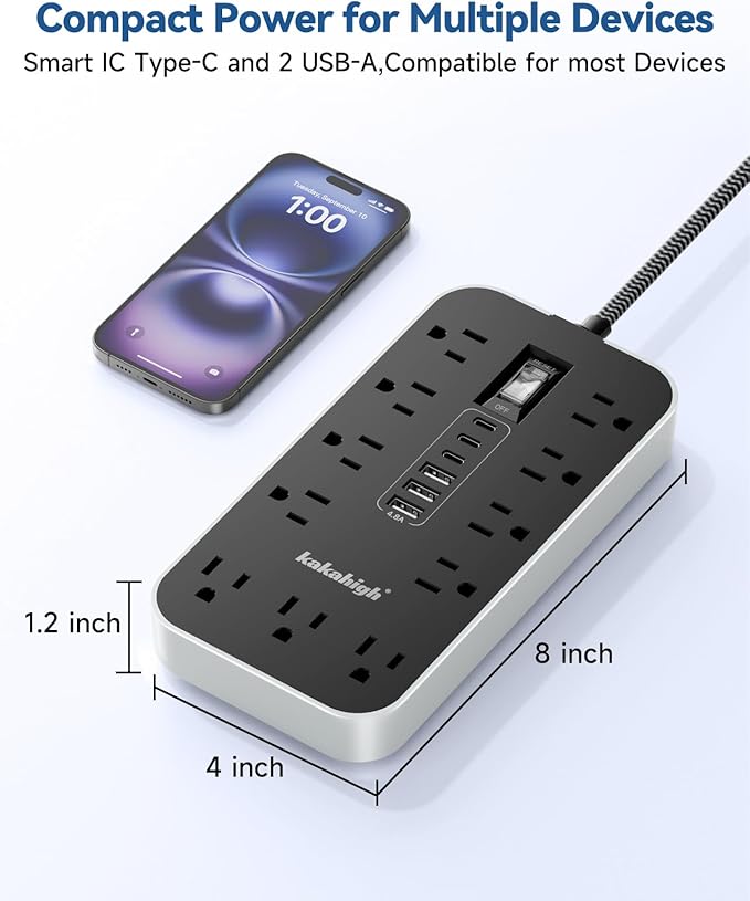 Extension Cord with USB Ports- 5 FT Power Strip with USB, 1625W Multi Outlet - Image 2