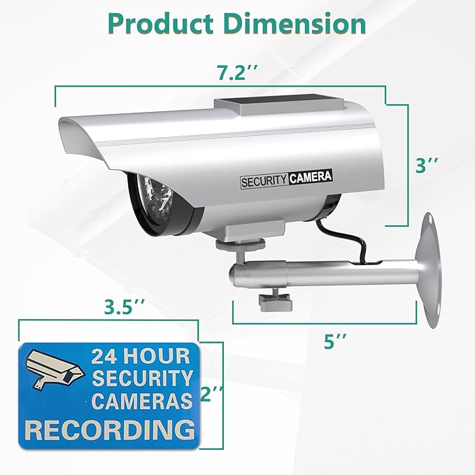 WALI Solar Powered Bullet Dummy Fake Simulated Surveillance Security CCTV Dome - Image 5