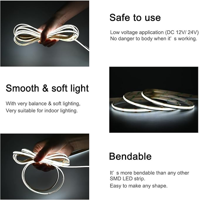 TUNICHX COB LED Strip Lights DC 12V LED Strip Flexible Super Bright LED Strips - Image 3