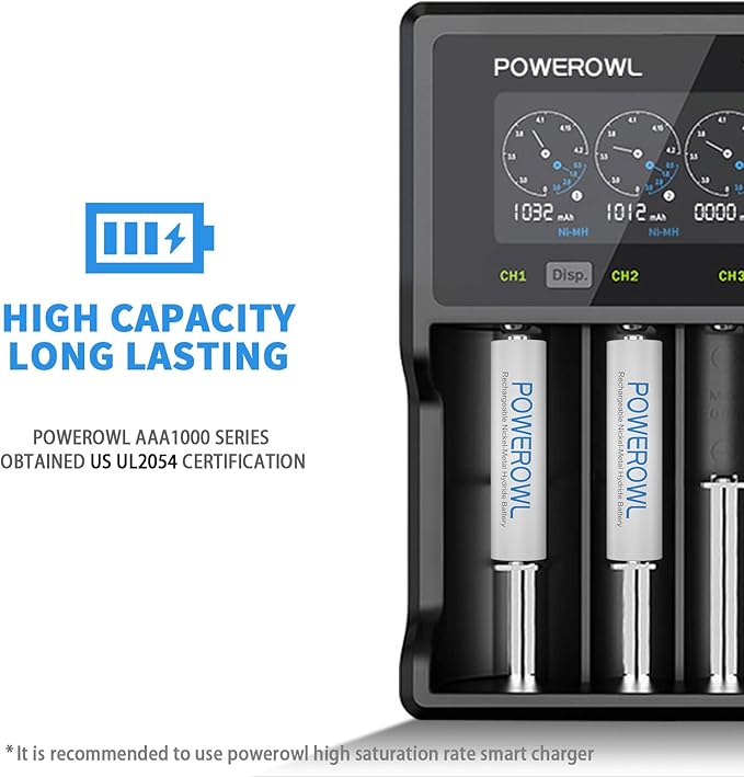 POWEROWL AAA Rechargeable Batteries, High Capacity Triple A Batteries 1000mAh - Image 3