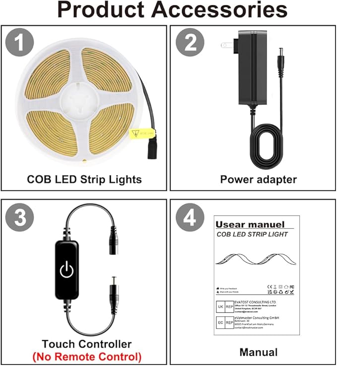 Pandery COB LED Strip, LED Strip Lights 3M/9.84ft, Touch Dimmable LED Strips - Image 2
