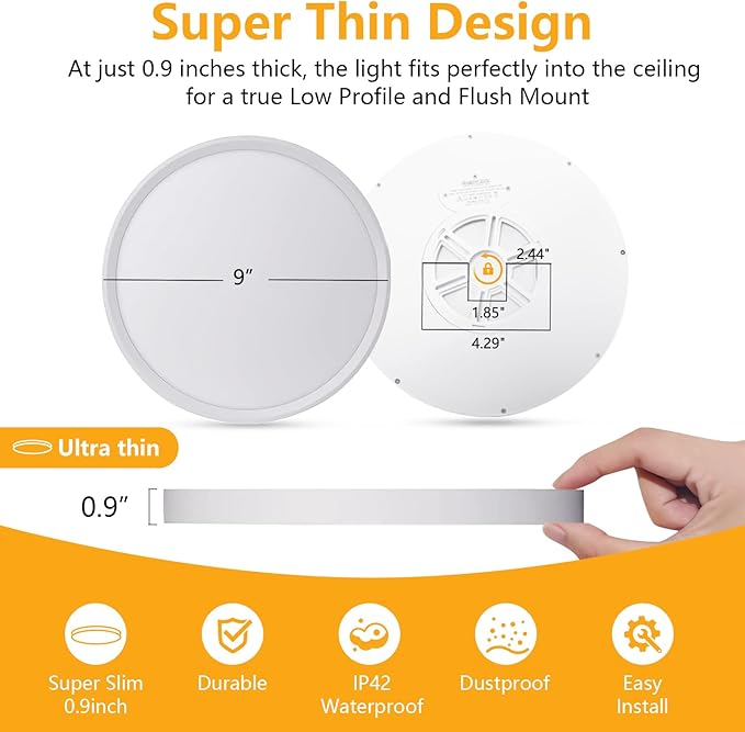 RLEDPZTX Led Flush Mount Ceiling Light, 9 Inch 18w 1860lm, 3000k/4000k/6000k - Image 5