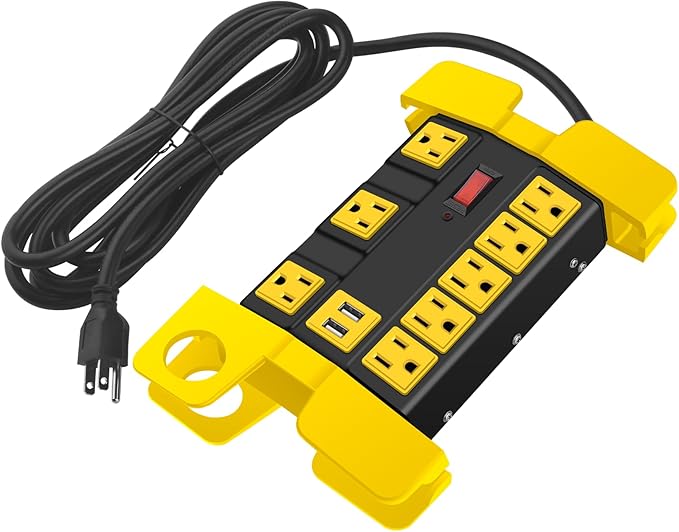 Heavy Duty Power Strip with USB, Workshop 8 Outlet Surge Protector 2700 Joules by CCCEI