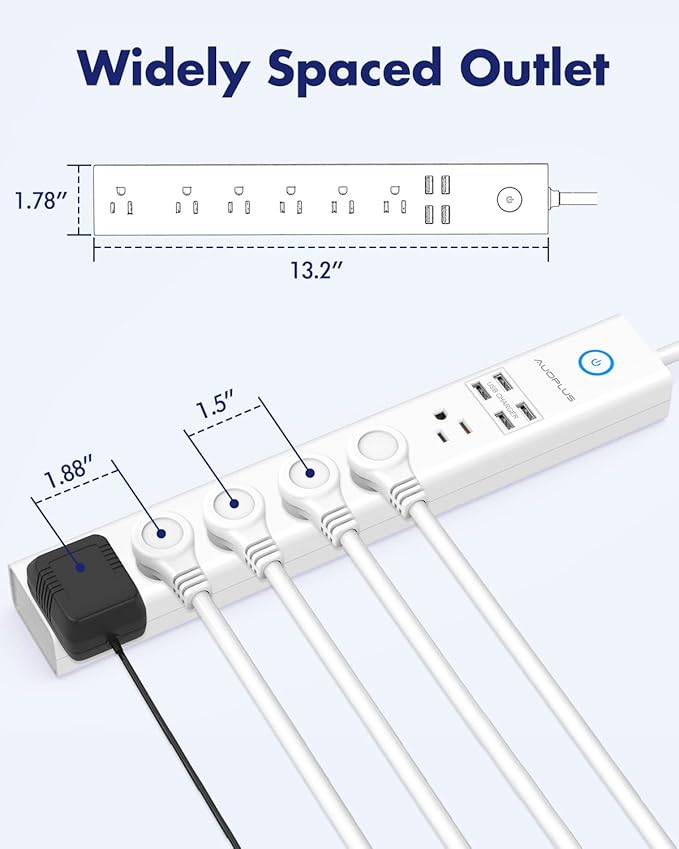 2 Pack Surge Protector Power Strip - 10FT Long Extension Cord - Image 7